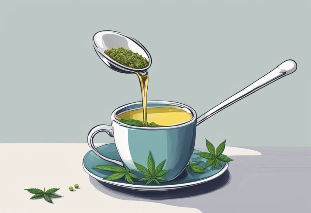 how to take cbd oil - cbd oil is being poured into a teacup.
