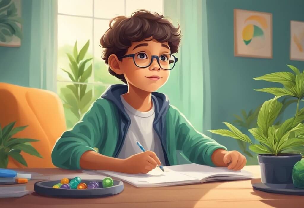 CBD for ADHD - A child with ADHD finds relief with CBD oil, feeling calm and focused while engaging in activities