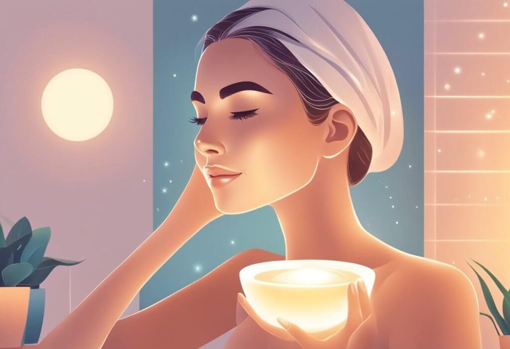 CBD for wrinkles - A woman applies CBD cream to her face, smoothing out wrinkles